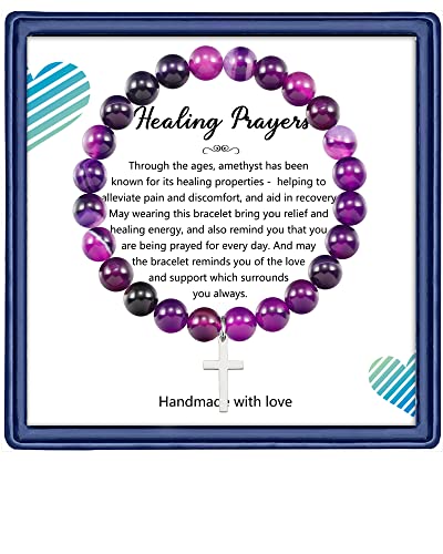 Healing Bracelets For Women, Healing Prayers Amethyst Beads Cystal Bracelet Anti Anxiety Bracelet Get Well Gift For Women After Surgery For Women Feel Better Gifts (Cross Charm) #TOP8