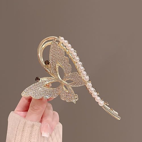 Miniatura 5 de Pinzas para el cabello de mariposa para mujer, 2 pinzas de mariposa de metal resistentes antideslizantes con diamantes brillantes para sujetar