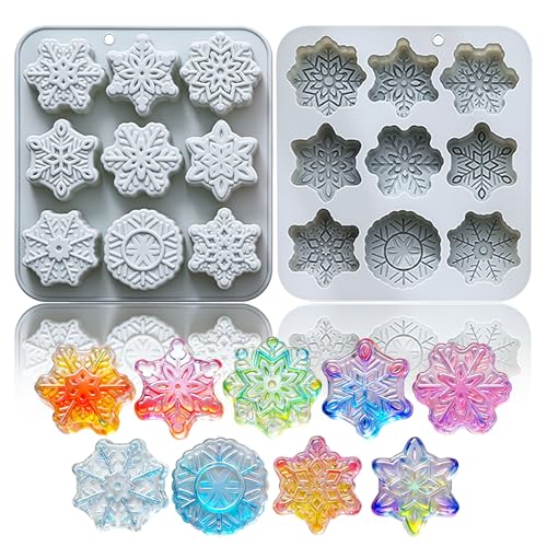 Snowflake Ice Cube Mold 9-Cavity Christmas Snowflake Silicone Mold Snow Ice Cube Tray for Chocolate Candy Ice Cubes Soap Candle Wax Melt Perfect for Christmas Holiday Party Baking