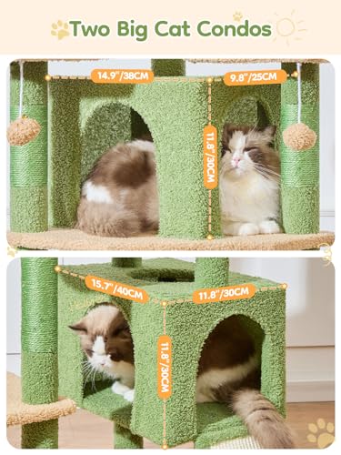 Image of Taoqimiao 76-Inch Cat Tree XXL for Large Cats, Giant Cat Tower with Scratching Board, Extra-Large Metal Hammock, 3 Perches, 7 Sisal Posts, 2 Big Condos, Hanging Basket, Cactus, MS047T