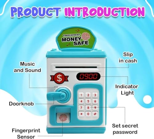Image of Alpenia ATM Piggy Bank with Password Protection & Finger Sensor | Multicolour | Electronic Money Safe for Kids | Automatic Coin & Cash Deposit, Learning Toy for Saving & Money Management