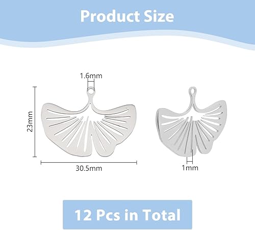 Miniatura 2 de DICOSMETIC 12 dijes de hojas de ginkgo con patrón de hojas, colgantes inspirados en la naturaleza, colgantes de corte láser, dijes de primavera y