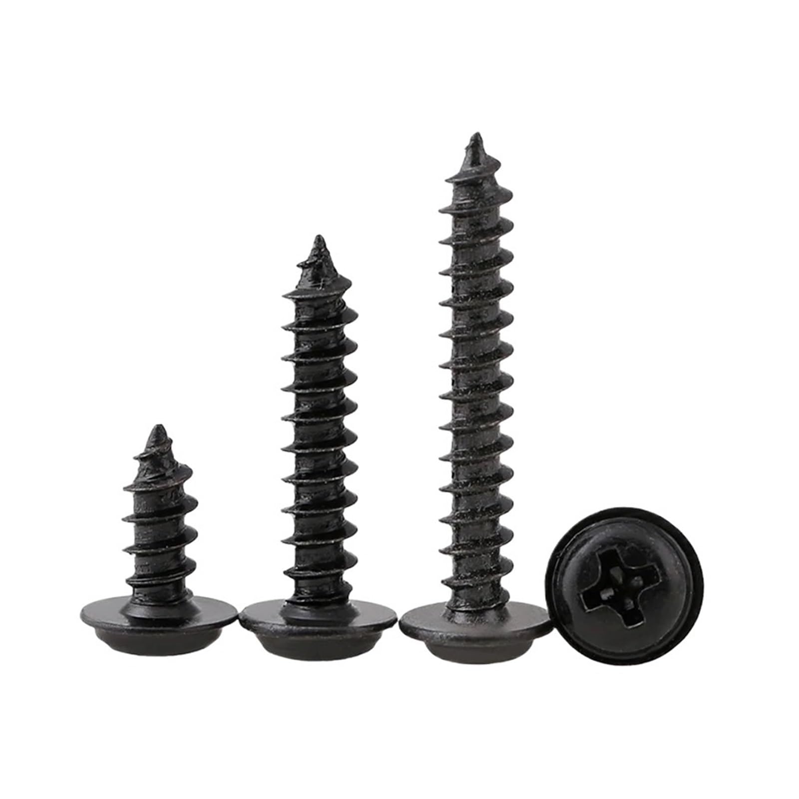 CHATROOM 50/100 Stück M3 M3.5 M4 Kreuzrundkopf Mit Unterlegscheibe Selbstschneidende Schraube Schwarze Kreuzschraube Aus Kohlenstoffstahl(M3 x100pcs,20mm)