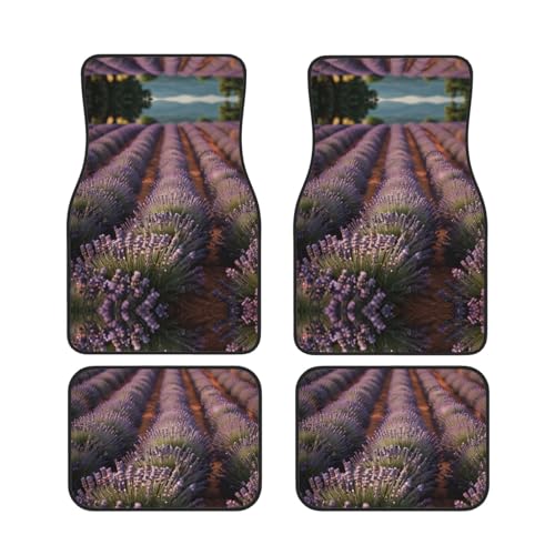 Alfombrillas de coche Lavender is fields juego de 4 piezas delanteras y traseras para todo clima