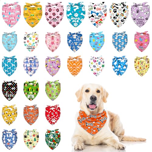 30 Pack Dog Bandanas Bulk – Assorted Colors Reversible Triangle