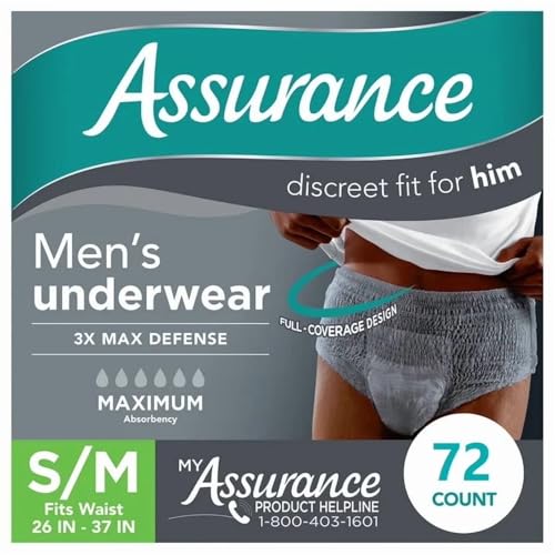 Assurance Mens Maximum Absorbency Incontinence Underwear S/M 36 Count (Pack of 2)
