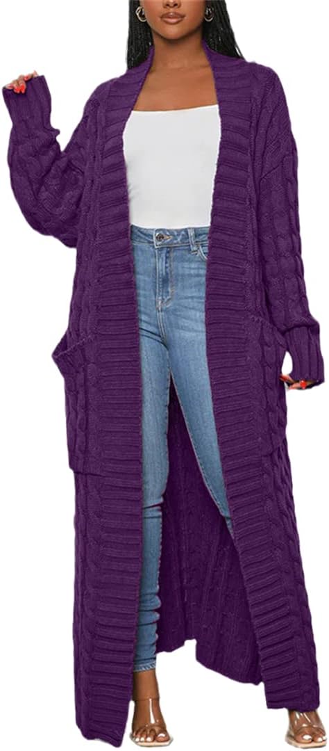 Women Knitted Sweater Pockets Full Sleeve Long Loose Cardigans Autumn Winter Warm Cardigan Coat