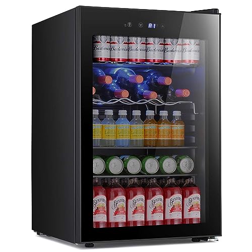 Antarctic Star 12 Bottle 48 Can Beverage Refrigerator Cooler - Mini Fridge Glass Door for Beer Soda Drinks or Wine,Freestanding Beverage Fridge for Home and Bar with Adjustable Shelving, 1.3 Cu. Ft.