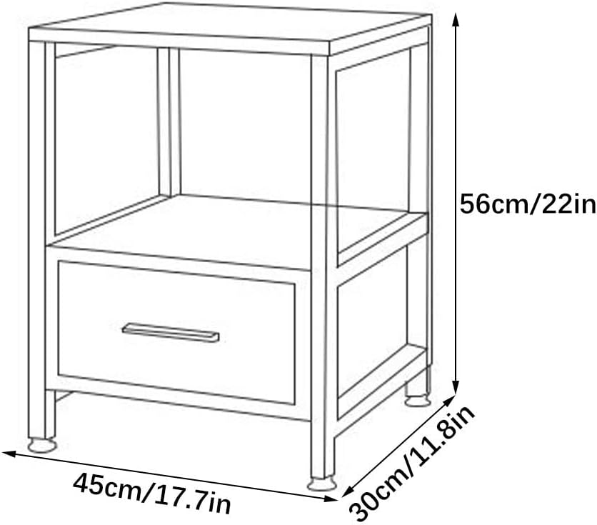 2 Tier Bedside Table with Drawers Side Antique with Metal Frame Wood Grain Living Room