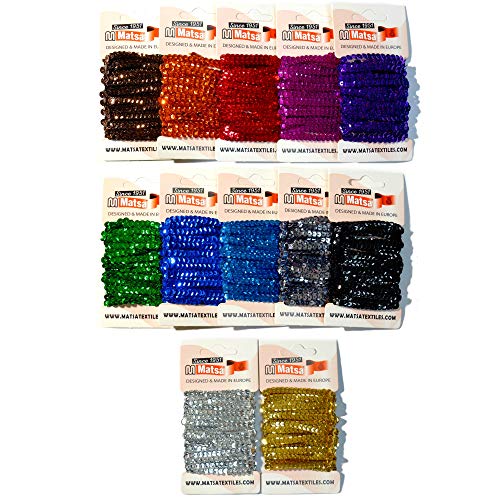 Matsa 36m Tira Coser de 6mm, Rollo de Lentejuelas para Ropa, Decoraciones, Joyas, Disfraces, Costura, Adornos, Cintas, DIY, Manualidades, Color, Multicolor, 12 x 3m, PACKLC6 Cover