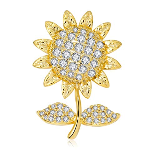 Broche tournesol doré strass bouton épingle pour ajuster un décolleté ou fermer un gilet
