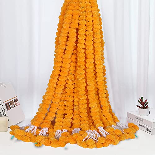 The Art Box Mango Yellow Marigold Garland Pack Of 5 Pcs - 5 Feet Each Diwali Decorations Indian Wedding Decoration Artificial Flowers Fake Flower Garland Christmas Flower Garland Strand Backdrop Decor #TOP5