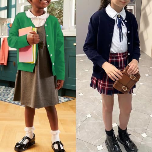Image of Girls' Cardigan Sweater [Cute Petal Buttons] Cotton Long Sleeve Crewneck Uniform Sweater for 5-14 Years Girls