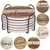 Adorever Coasters for Drinks Absorbent with Holder, 6 Pcs Ceramic Drink Coasters Farmhouse Coasters, Rustic Coasters for…
