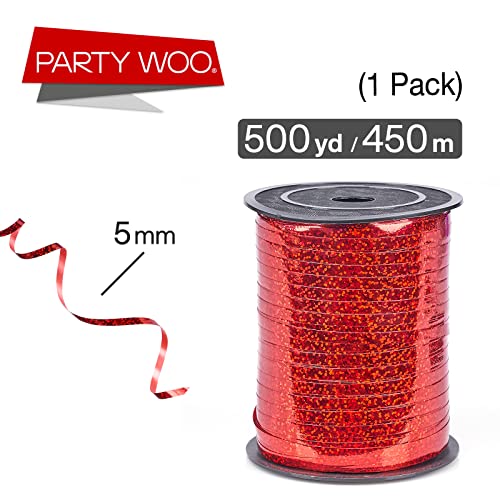Image of PartyWoo Red Ribbon, 500 Yard, Red Curling String Balloon Thin Gift Ribbon for Gift Wrapping Balloons Presents Floral Graduation Christmas Birthday Wedding Party Decorations (1 Roll)