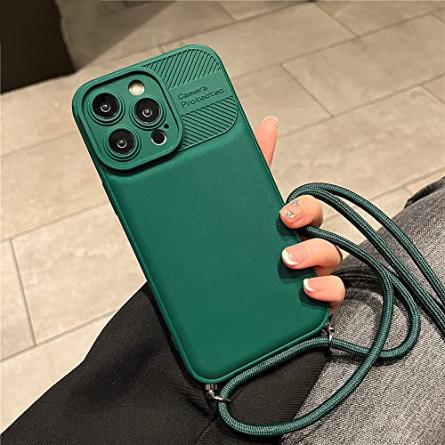 Coque collier iPhone 14 Pro verte avec cordon pour voyage et quotidien