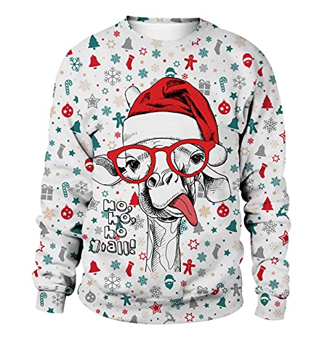 Pull Noel Femme Pull de Noël Homme Chat Sweat Ugly Pull Renne Moche de Noel Femme Drole Pullover Sweat-Shirt Noel Pull Père Christmas Sweatshirt Pulls Cerf Fantaisie Personnalisé Rigolo Hiver XXL Cover