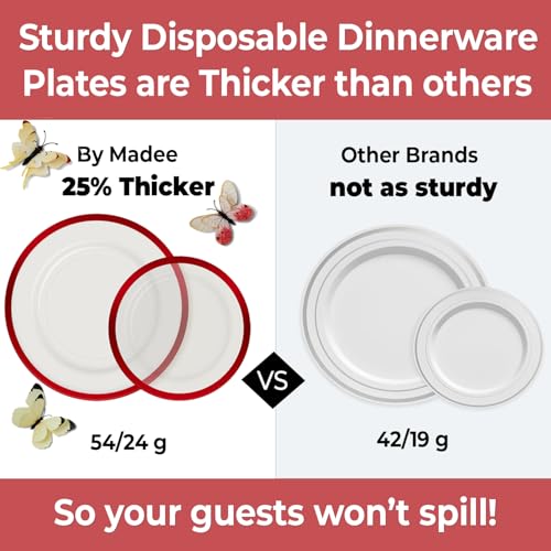 By Madee HEAVYWEIGHT 150 PC Christmas Plastic Plates and Cutlery | Clear and Red Christmas Dinnerware Set | Fancy Disposable Plates for Weddings, Birthdays & Holiday (25 Guests) – Image 4