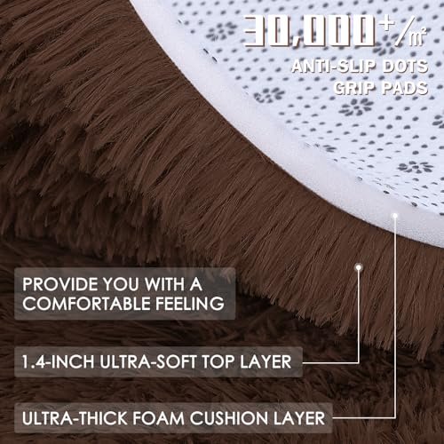 OLANLY Coffee Round Rugs for Bedroom - Machine Washable, 8 ft Circle Area Rugs for Living Room, Soft and Fluffy Shaggy Carpet for Teen Girls and Boys, Nursery Rooms, Dorms, Home Decor Aesthetic