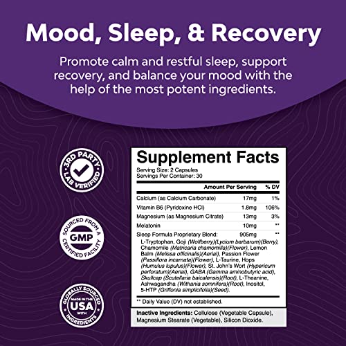 Natural Refreshing Sleep Formula - Supports Healthy Rest - Non Addictive Supplement - Magnesium L-Theanine Gaba - Purest Herbal Ingredients #TOP2