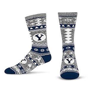 For Bare Feet NCAA BYU Cougars Ugly Holiday Sweater Sock Marble Gray Large
