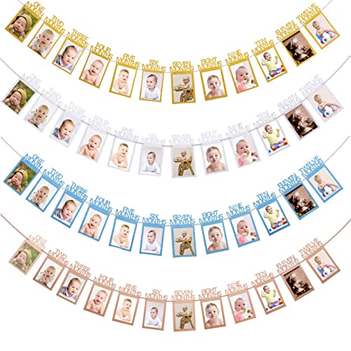 ALCR 1 to 12 Months Baby Photo Banner Buntings for Birthday Decor, Party Prop Garland to collect the Milestone Pictures, Sweet Memories. (Pink)