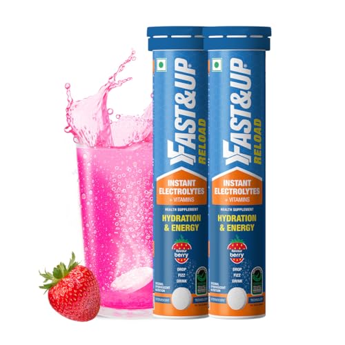Image of Fast&Up Reload (10 Litres) Low Sugar energy drink for Instant Hydration - 40 Effervescent Tablets with all 5 Essential Electrolytes + Added Vitamins - Certified Electrolytes Drink - Berry flavour
