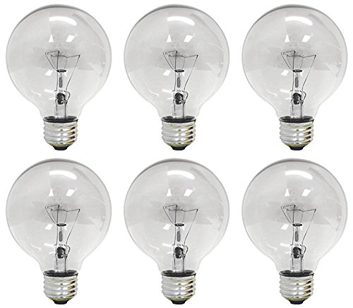 ❤ Crazy Deals Set of 6 GE 64509 60 Watt, G25 Decorative Globe Light Bulb, Crystal Clear