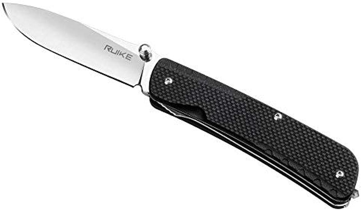 RUIKE LD11-B Black G10 Multi-Pocket Knife Folding 3.5" Mirror Blade & Tweezers