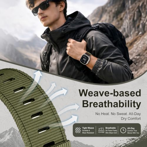 Image of Tactical Nylon Bands for Apple Watch Ultra 3 2 Band Series 11-1 /SE Men | Rugged Breathable Fabric, Nato Adjustable Sport Strap with Reinforced Connector for iWatch Ultra 49mm 46mm 45mm 44mm 42mm L