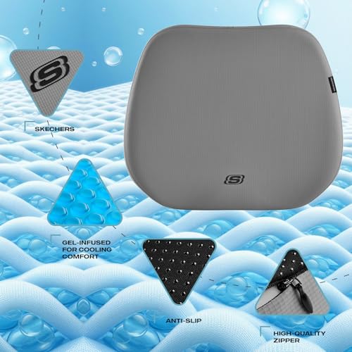 Image of Skechers Seat Cushion Premium Gel & Memory Foam-Office Chair Cushion for Tailbone Pain Relief,Butt Pillow for Office Chair,Car seat Cushion,Long Sitting Office Workers,and Car Drivers,Gray