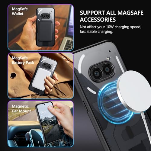 Image of GUAGUA Polycarbonate Clear Case For Nothing Phone 2A Case, [Compatible With Magsafe] Magnetic Anti-Scratch Translucent Matte Back Slim Shockproof Phone Cover,Clear