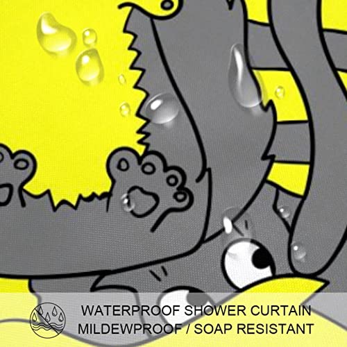 Rideau de douche chat anti moisissure jaune gris avec crochets robustes