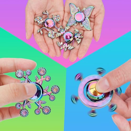 Image of 7 Pack Rainbow Fidget Spinners Pack Stress Relief Toys for Kids Adults, Hand Spinner Metal Fidget Bulk Set Desk Toy for Focus, Cool Small Gadget Novelty Christmas Stuffer Birthday Gifts Party Favor