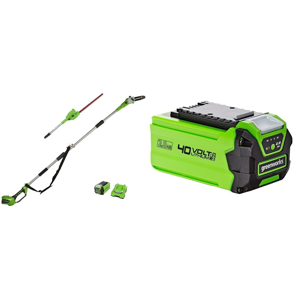 Greenworks Élagueuse Perche 2-en-1 + Taille-Haie 40V - Batterie 2Ah - Garantie 3 Ans