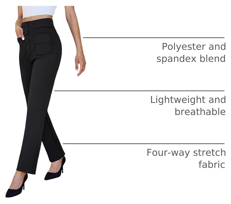 keriffe High Waist Stretchy Womens Dress Pants Straight Leg Work Pants