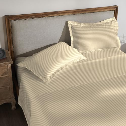 Image of MYTRIDENT Bedsheet for Double Bed, Classic King Size Bedsheet with 2 Pillow Covers, 210TC, 100% Cotton Bedsheet - Irish Cream