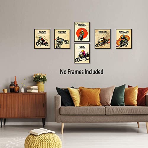 Vintage Motocross Wall Art For Man, Motorcycles Art Posters, Extreme Sport Canvas Wall Art For Man Cave, Bedroom, Teens Room Home Decor, The Best Gift For A Motocross Fans, Set Of 6-(8"X10" Unframed) #TOP1