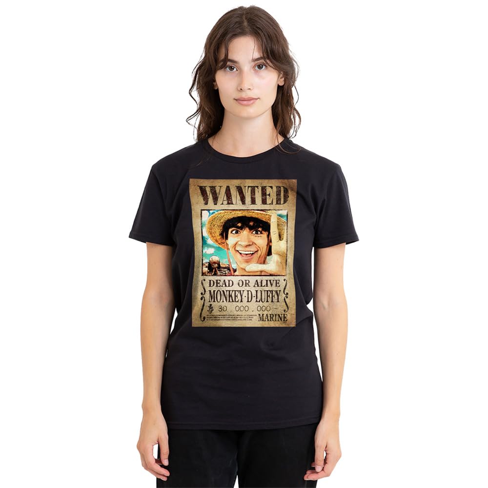 One Piece Luffy Pirate Wanted Poster Ladies T Shirt, Black, XX-Large