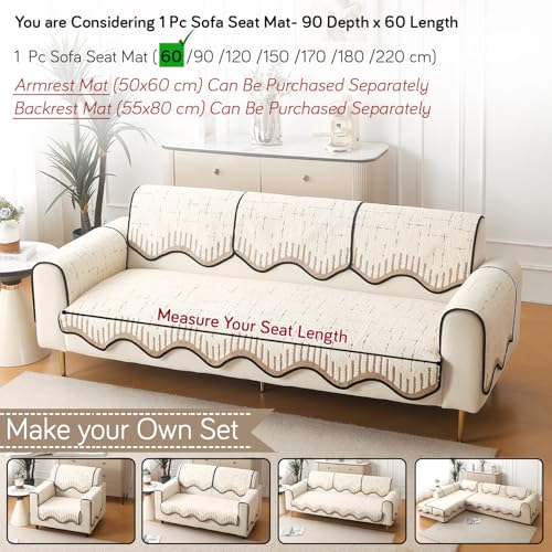 Image of HOKIPO Premium Supple Soft Wavy Sofa Cover Mat with Curve for 1 /2 /3 Seater and L Shape Sofa. Make Your Own Sofa Cover Set, Mat Length 90(D) x 60(L) cm, Cream Brown (AR-5972-CRBR)