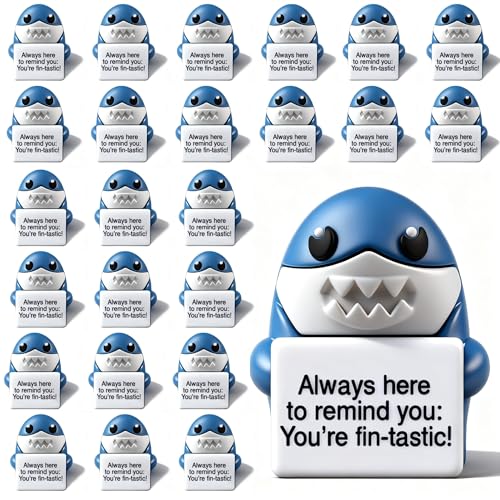 Gejoy 25 Pcs Mini Rubber Shark Toys Positive Gifts Mini Sharks Decorations and Encouragement Birthday Motivational Gifts for Colleague Staff Teacher