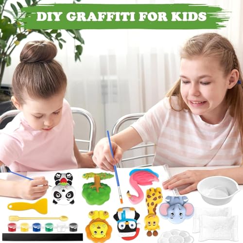 Image of Storio Toys DIY Mould & Paint Craft Kit - Animal Kingdom Kids DIY Craft for 5 Years Plaster Figurine Set with Pigments Palette & Mold Painting Art & Craft Set -Gift Toys for 3 to 8 Multicolour