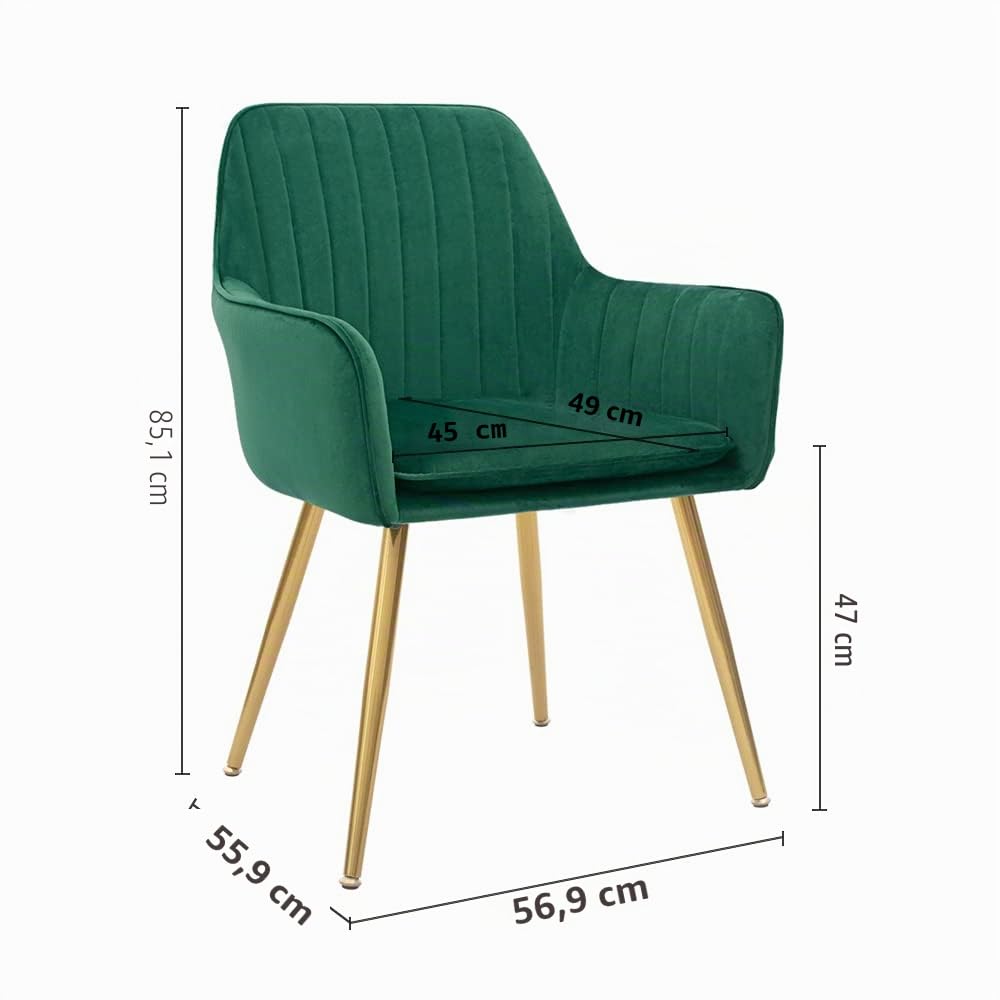 CangLong Juego de 2 Terciopelo, Silla Tapizada con Apoyabrazos, Patas de Metal, para Comedor, Cocina, Sala de Estar, Color Verde, Espuma, Unidades