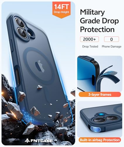Image of FNTCASE for iPhone 17 Case: [Compatible with Magsafe] Translucent Matte Cases with [Full Camera Protection] [Screen Protector] Military Grade Shockproof Protective Phone Cover - Blue
