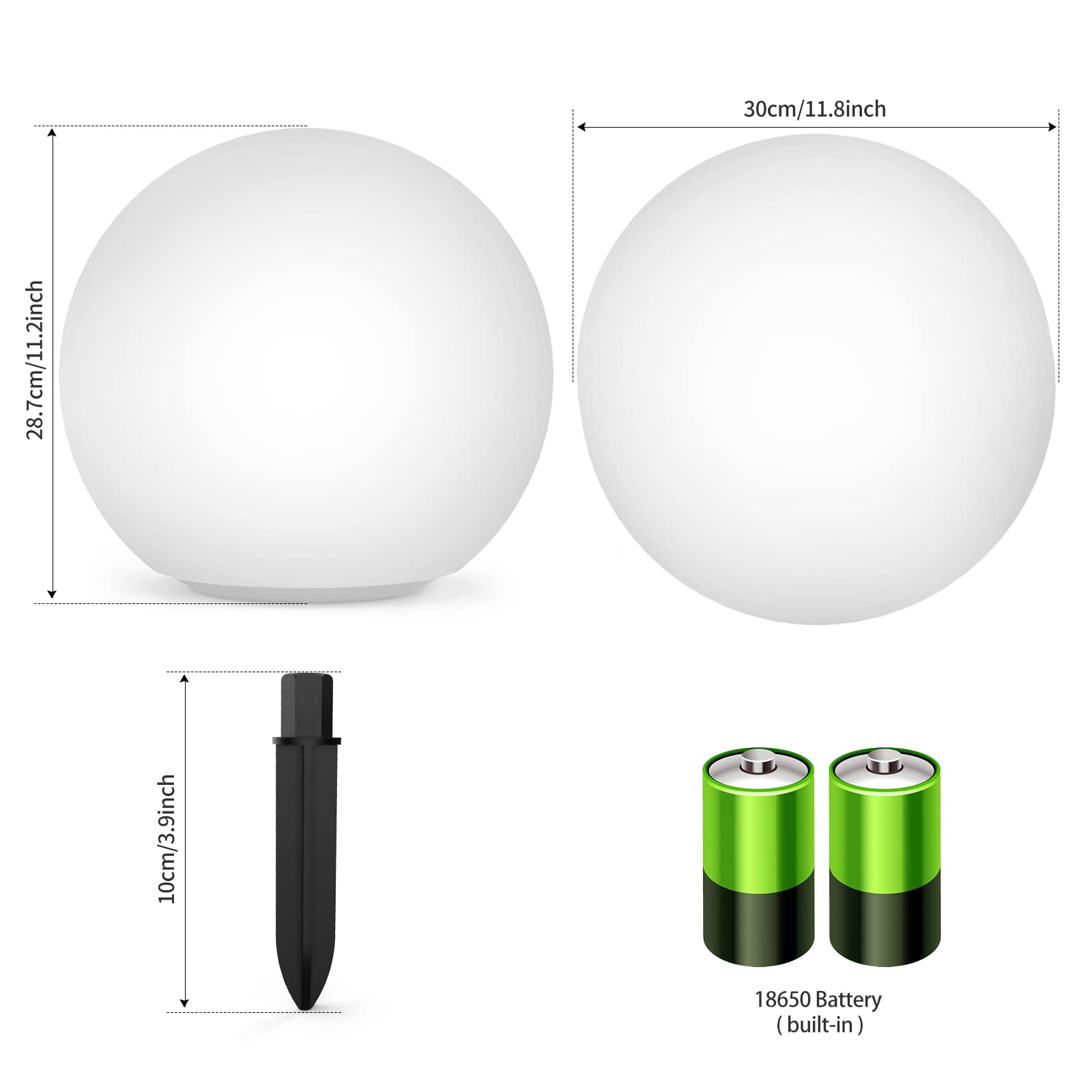 Jonwall Solarlampen für Außen Garten, Solarleuchten für Außen RGBW, Solar Kugelleuchte 30cm, Solarkugel mit Farbwechsel, IP67 LED Solarlampen mit 1800mAh Akku für Garten, Balkon und Terrasse