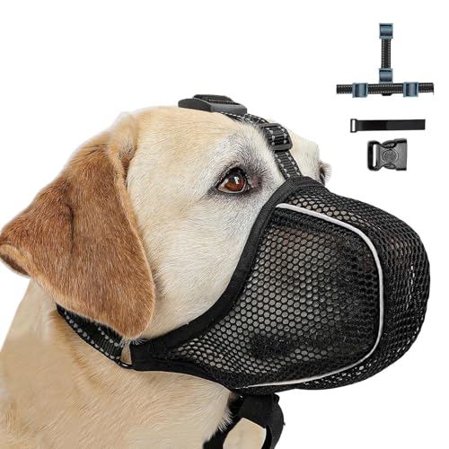 Maulkorb Große Hunde, Prevent Fressen/Kauen/Beißen Hunde Maulkorb, Weicher Netz Maulkorb Einstellbare Passform, Atmungsaktiv Reflektierende Maulkorb, Ermöglicht Hecheln und Trinken (Schwarz, L)