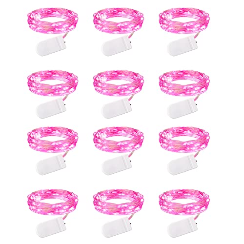 Brightown Valentine's Day 12 Pack Pink Led Fairy Lights Battery Operated String Lights Waterproof Silver Wire 7 Feet 20 Led Firefly Starry Moon Lights for DIY Wedding Party Bedroom
