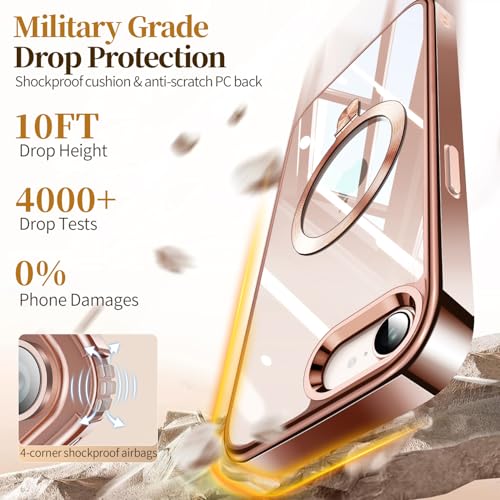 Image of ESTPEAK Desert Titanium CD Mag-Stand Case for iPhone 16e Case with Invisible Magnetic Ring, [Fit for MagSafe] [Never Yellowing] Top Clear Phone Case Cover for iPhone 16e 6.1 inch Men Women, Rose Gold