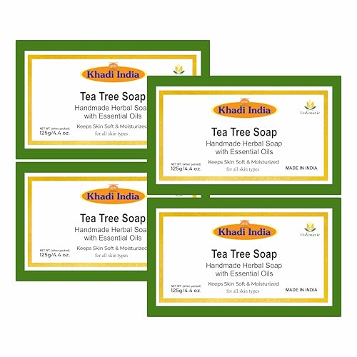 Image of Khadi 100% Pure & Natural Handmade Soap Herbal Khadi TEA TREE SOAP High Grade Tea Tree Essential Oil (Pack of 4) (500 g)