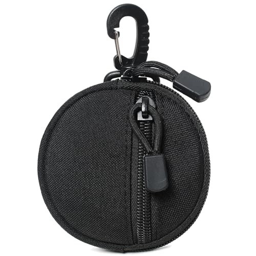 GMYIAK Coin Pouch, Round Coin Bag with Zipper and Carabiner, Change Purses Small Organizer Bags Canvas for Home, Coin Purse Keychain Pockets for Waist Pack (Black)